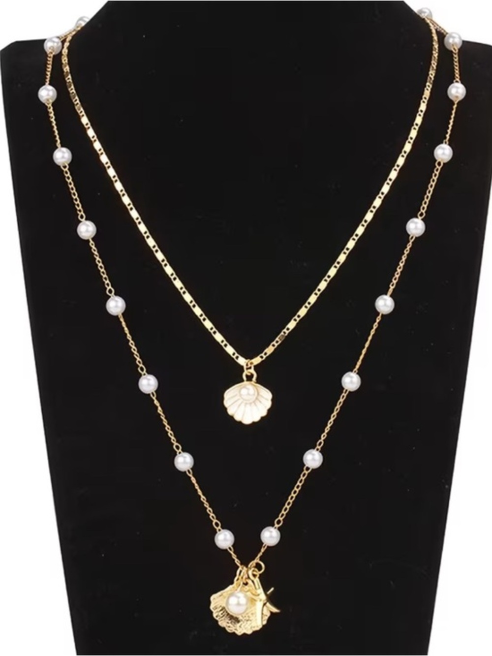 Gold Layered Pearl Shell Pendant Necklace - Women Jewelry